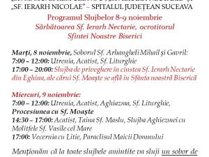 Programul slujbelor la Biserica „Sfântul Nicolae” din curtea Spitalului Vechi Suceava