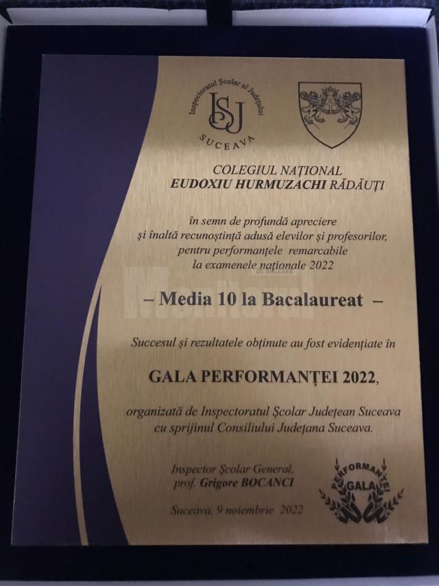 Colegiul Național „Eudoxiu Hurmuzachi” Rădăuți, la Gala Performanței 2022