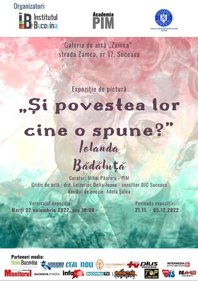 Expoziția de pictură „Și povestea lor cine o spune?”, de Iolanda Bădăluță, marți, la Galeria de Artă „Zamca”