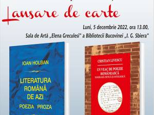 Lansare de carte, luni, la Biblioteca Bucovinei „I. G. Sbiera”