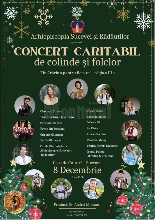 Concert caritabil de colinde și folclor, „Un Crăciun pentru fiecare”, ediția a III-a, pe scena Casei de Cultură a Sindicatelor Suceava