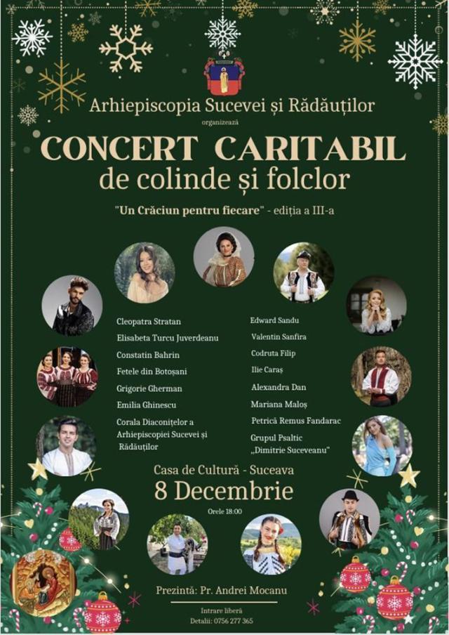 Concert caritabil de colinde și folclor, „Un Crăciun pentru fiecare”, ediția a III-a, pe scena Casei de Cultură a Sindicatelor Suceava