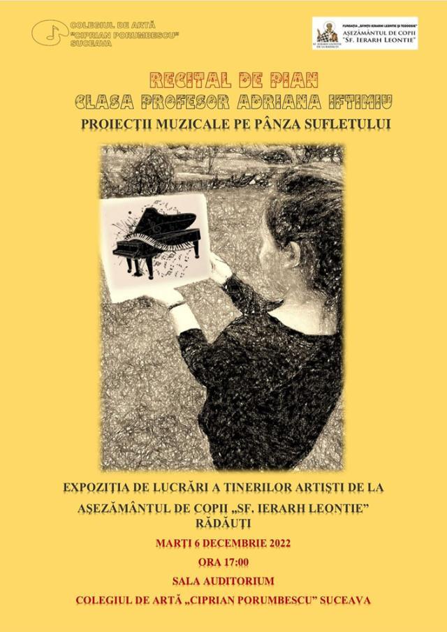 Recitalul „Proiecții muzicale pe pânza sufletului”, marți, la Colegiul de Artă Suceava