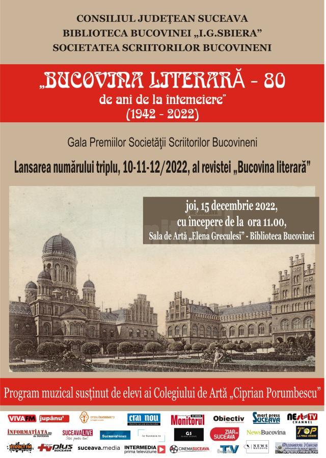 „Bucovina literară - 80” și Gala Premiilor SSB, la Biblioteca Bucovinei „I. G. Sbiera”
