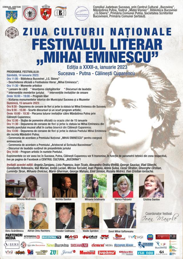 Festivalul literar „Mihai Eminescu”, ediția a XXXII-a, debutează sâmbătă, la Biblioteca Bucovinei