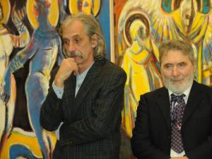 Artiștii Iulian Dzubinski și Konstantin Ungureanu Box la vernisajul expoziției lor
