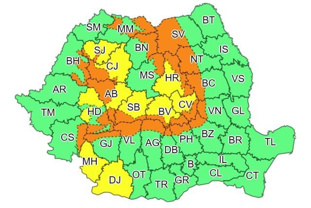 Cod portocaliu de vânt puternic și viscol în zona de munte a județului Suceava