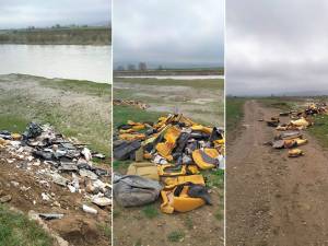 Deșeuri rezultate din dezmembrări abandonate și arse parțial la Verești, pe malul Sucevei