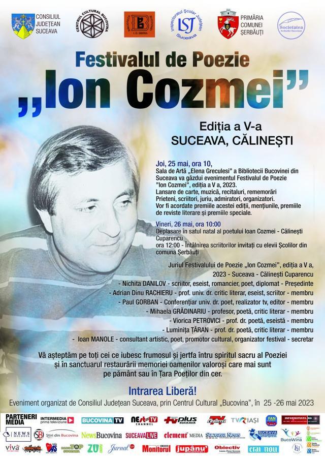 Ediția a V-a a Festivalului de poezie „Ion Cozmei“ se va desfășura, în perioada 25-26 mai 2023