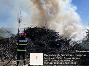 Firmă amendată cu 30.000 de lei pentru un incendiu în care au ars zeci de metri cubi de plop energetic