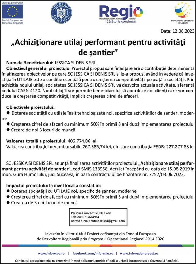 „Achiziţionare utilaj performant pentru activităţi de șantier”