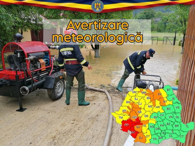 Avertizare de ploi și vijelii în tot județul, până astăzi, la ora 12.00