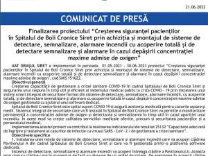 Finalizarea proiectului Creșterea siguranței pacienților în Spitalul de Boli Cronice Siret