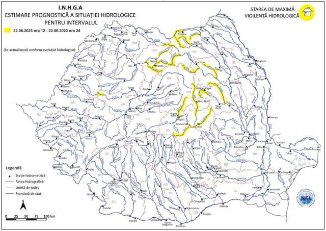 Harta atenționare hidrologică Apele Române