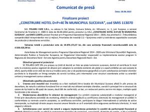 Finalizare proiect  „CONSTRUIRE HOTEL D+P+4E ÎN MUNICIPIUL SUCEAVA”, cod SMIS 113070