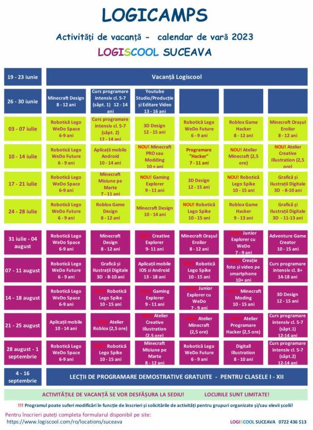 Logiscool Suceava, parte din rețeaua internațională de școli de programare pentru copii și adolescenți, invită elevii la programele săptămânale de vacanță LOGICAMPS și la noile ateliere (one session)