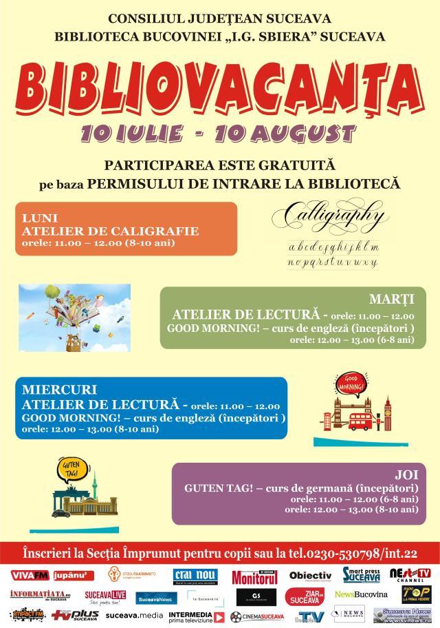 Programul „Bibliovacanța” pentru copii debutează luni, la Biblioteca Bucovinei