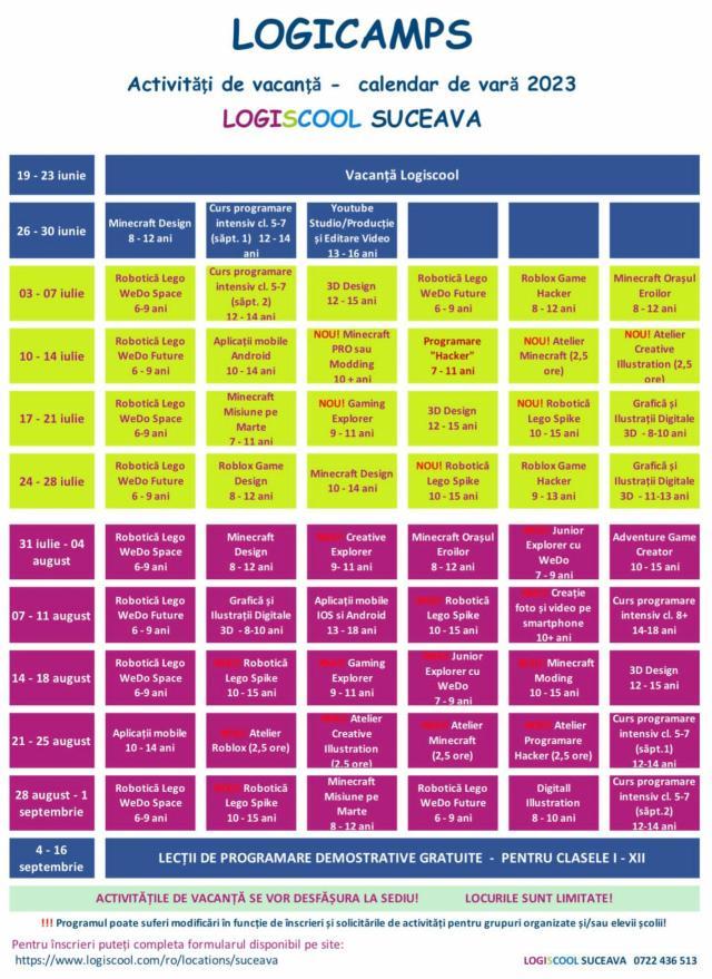 Logiscool Suceava, parte din rețeaua internațională de școli de programare pentru copii și adolescenți, invită elevii la programele săptămânale de vacanță LOGICAMPS și la noile ateliere (one session)