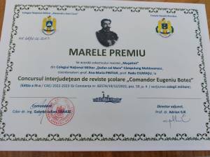 Marele Premiu pentru revista elevilor militari, „Mușatinii”