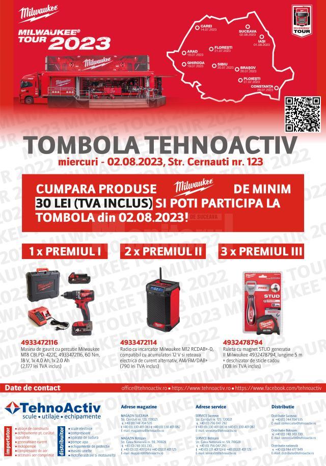 În calitate de reprezentant exclusiv al producătorului american MILWAUKEE TOOL, TEHNOACTIV S.R.L. Suceava organizează evenimentul MILWAUKEE TOUR 2023, eveniment aflat la a 6-a editie