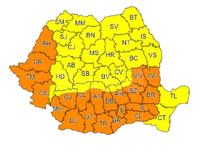 Cod galben sau portocaliu de canicula si disconfort termic accentuat, în întreaga tara