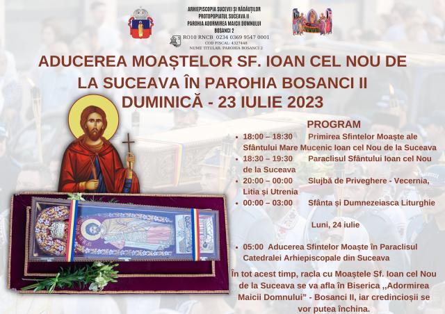 Sfântul Ioan cel Nou va poposi la Bosanci