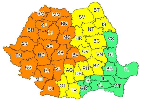 Cod galben şi portocaliu în aproape toată ţara