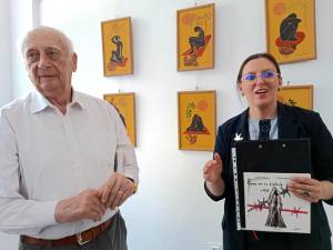 Artistul Radu Bercea la vernisajul expoziției sale, alături de criticul de artă, drd Delia Ioana Leizeriuc