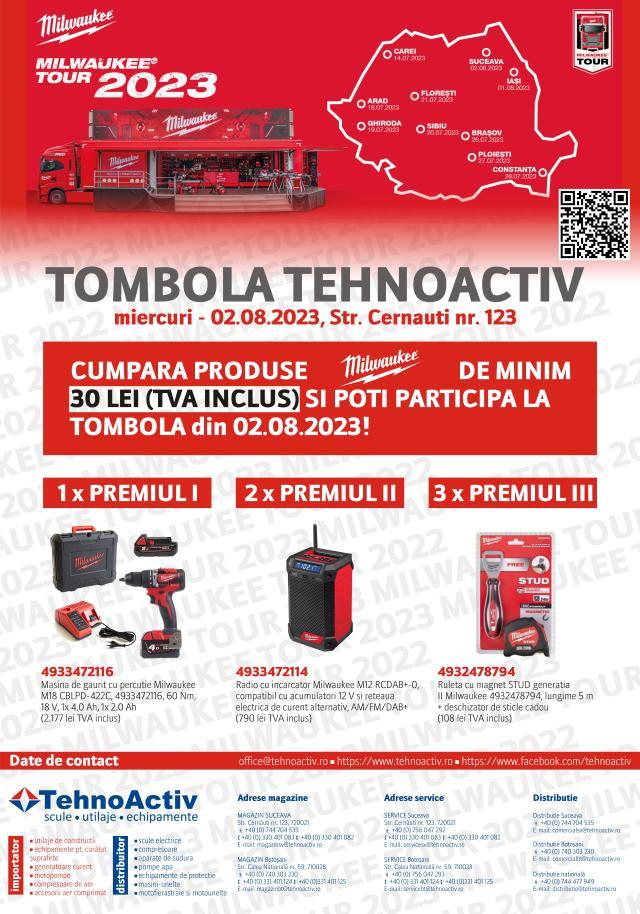 În calitate de distribuitor autorizat al producătorului american MILWAUKEE® TOOL, TEHNOACTIV S.R.L. Suceava organizează evenimentul MILWAUKEE TOUR 2023, eveniment aflat la a 6-a editie