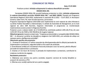 Finalizare proiect: Achiziție echipamente în vederea diversificării serviciilor  DESIGN IDEAL SRL