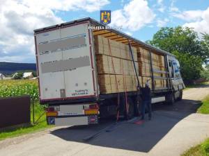 Un tir care transporta ilegal peste 55 mc de cherestea, indisponibilizat de polițiști cu tot cu marfă