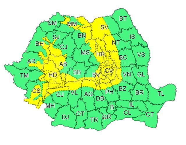 Cod galben de fenomene cauzate de instabilitatea atmosferică, în zona de munte