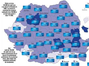 Harta elevilor cu medii mari în gimnaziu și note mici la examen (sursa zf.ro)