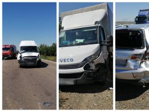 Două autoutilitare Iveco și Opel au intrat în coliziune cu un al treilea autoturism, marca Audi