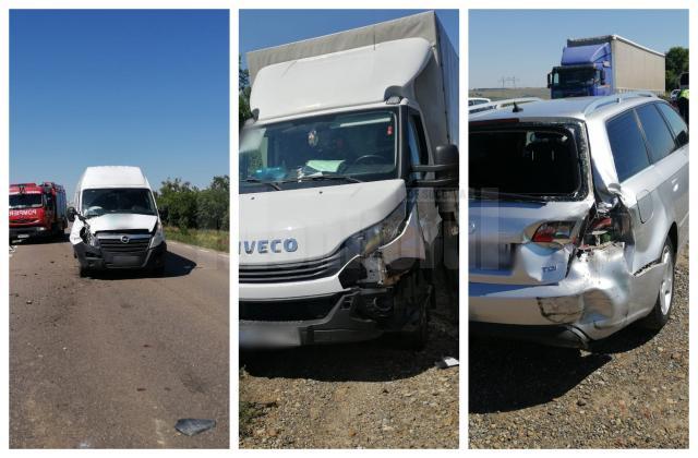 Două autoutilitare Iveco și Opel au intrat în coliziune cu un al treilea autoturism, marca Audi