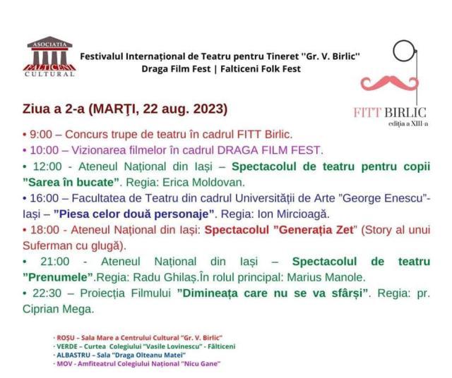 Festivalul Internaţional de Teatru pentru Tineret „Grigore Vasiliu Birlic” și „Draga Film Fest”, între 21-27 august, la Fălticeni