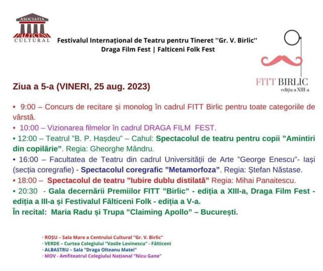 Festivalul Internaţional de Teatru pentru Tineret „Grigore Vasiliu Birlic” și „Draga Film Fest”, între 21-27 august, la Fălticeni