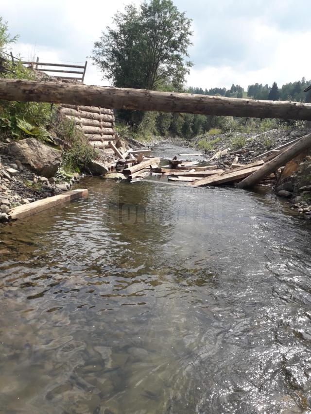 Podul de lemn care traversează râul Moldova s-a rupt luni, 14 august