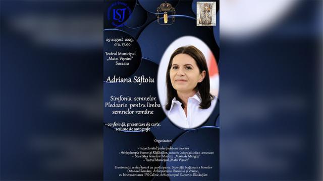 Conferința „Simfonia semnelor. Pledoarie pentru limba semnelor române”, susținută de Adriana Săftoiu, la Teatrul „Matei Vișniec”