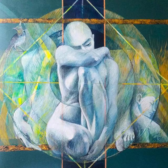 Lucrarea Sybill, up, 100x100 cm, 2023 Cameliei Sadovei