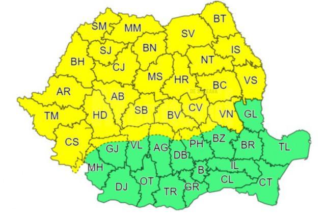 Cod galben valabil în intervalul 03 septembrie, ora 10.00 – 04 septembrie, ora 06.00