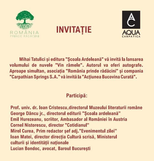 Scriitorul rădăuțean Mihai Tatulici își va lansa volumul de nuvele „Vin râmele” în cinci localități sucevene
