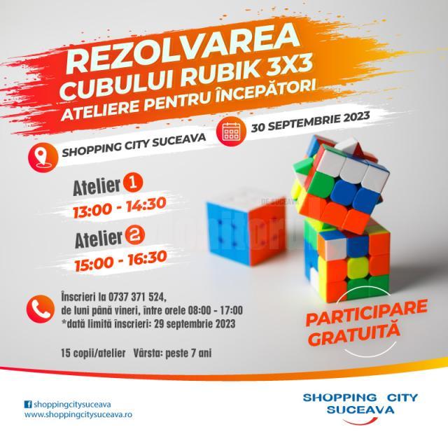 Pe 30 septembrie, ateliere gratuite de rezolvare a cubului Rubik 3x3, dedicate începătorilor cu vârsta de peste 7 ani, la Shopping City Suceava