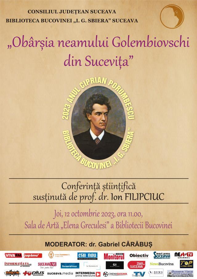 „Obârșia neamului Golembiovschi din Sucevița” - conferință științifică, joi, la Biblioteca Bucovinei