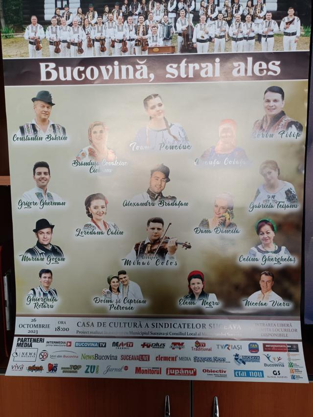 „Bucovina, strai ales”, spectacol folcloric pe scena Casei de Cultură a Sindicatelor Suceava