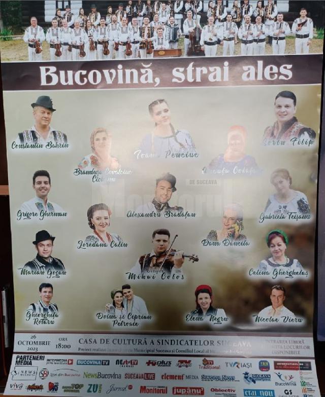 „Bucovina, strai ales”, spectacol folcloric pe scena Casei de Cultură a Sindicatelor Suceava