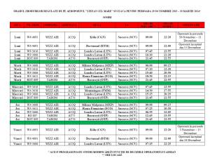 Orarul de iarnă pentru sosirile pe Aeroportul Suceava