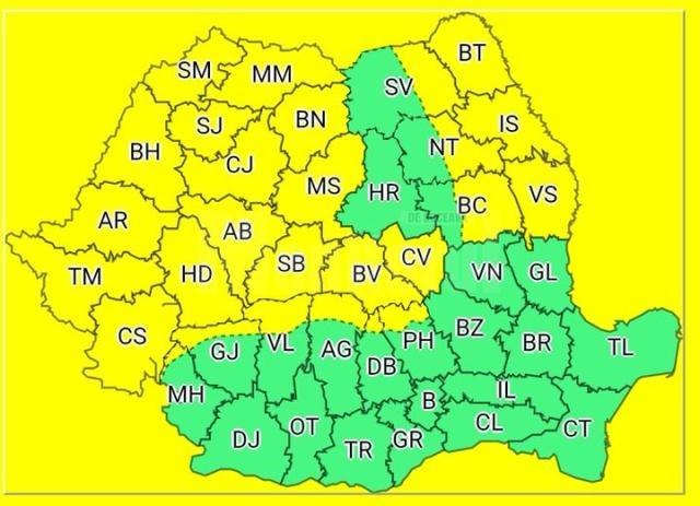 Aproape jumătate din județul Suceava va fi sub Cod Galben de vânt și ploi