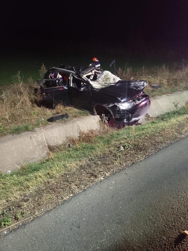 Autoturismul răsturnat vineri noapte