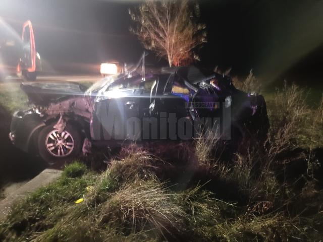 Autoturismul răsturnat vineri noapte